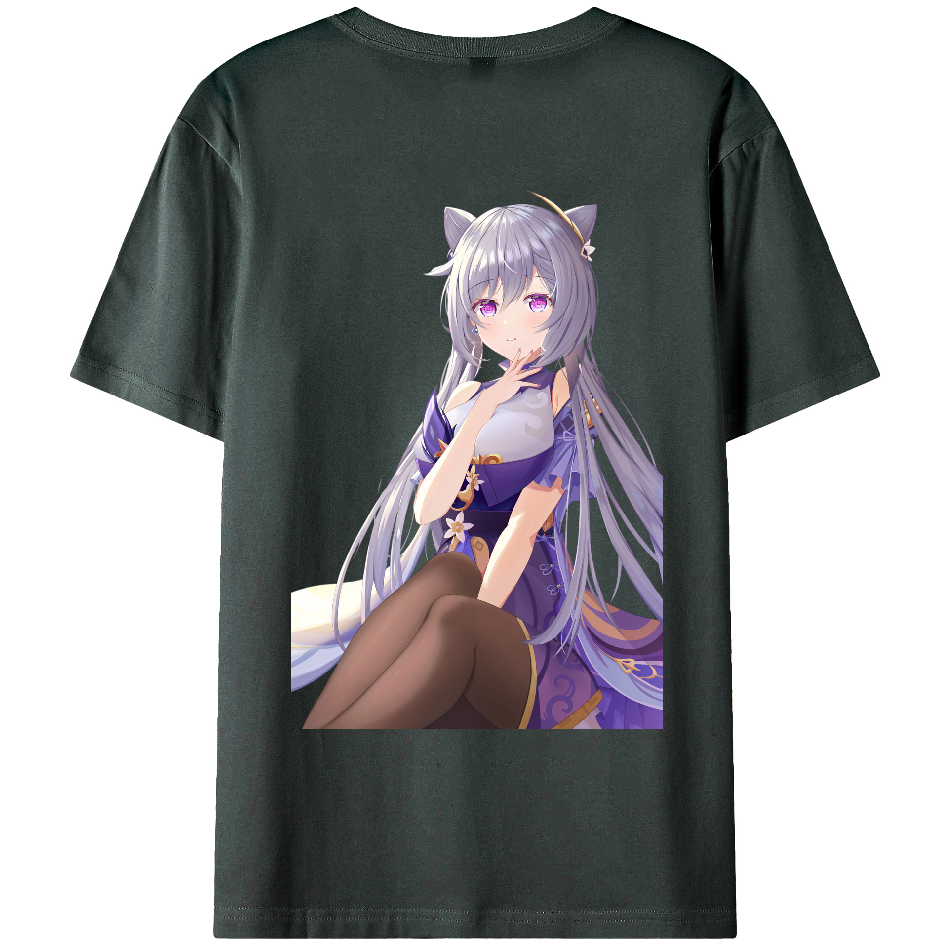 げんし神 刻晴 こくせい genshin Kokusei 綿100％ メンズ半袖Tシャツ（バックプリント） 通気性